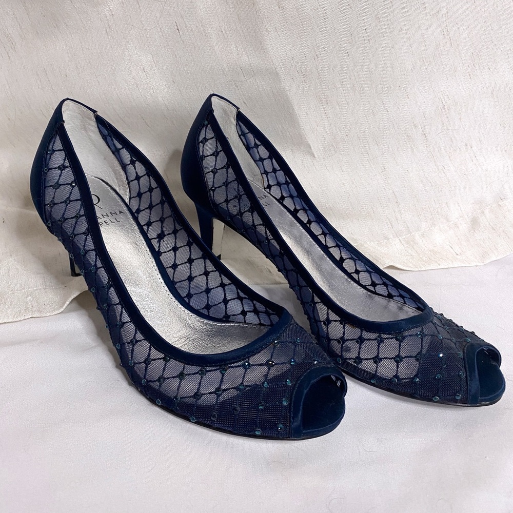 Vintage blue whimsigoth sequin peep toe kitten heels